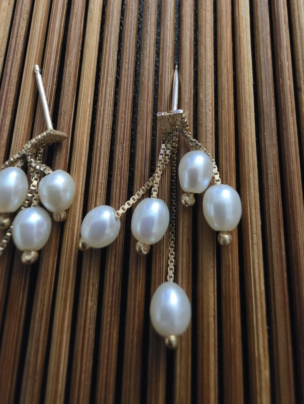 14k Pearl Yellow Gold Dangle Earrings (Vintage)